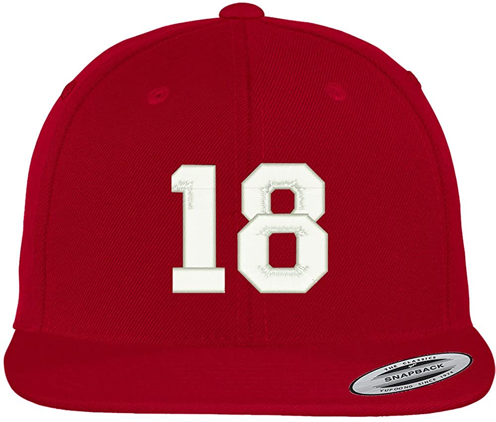 Trendy Apparel Shop Number 18 Collegiate Varsity Font Embroidered Flat Bill Snapback Cap