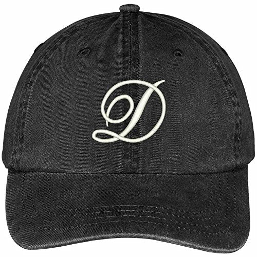 Trendy Apparel Shop Letter D Script Monogram Font Embroidered Washed Cotton Cap
