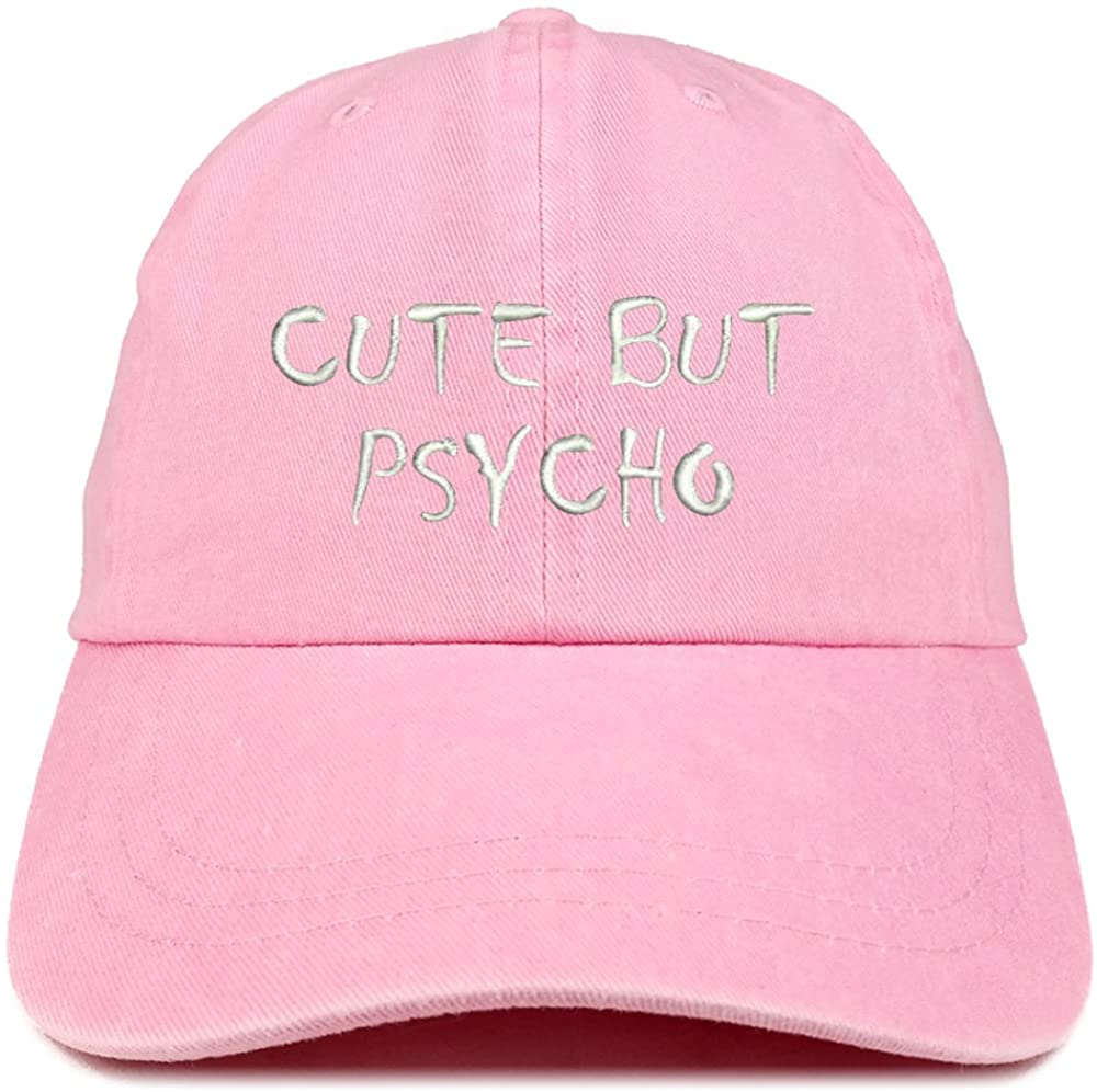 Trendy Apparel Shop Cute But Psycho Embroidered Washed Cotton Adjustable Cap - Black