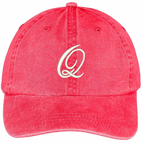 Trendy Apparel Shop Letter Q Script Monogram Font Embroidered Washed Cotton Cap