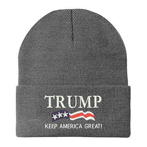 Trendy Apparel Shop Trump Keep America Great Embroidered Winter Knitted Long Beanie