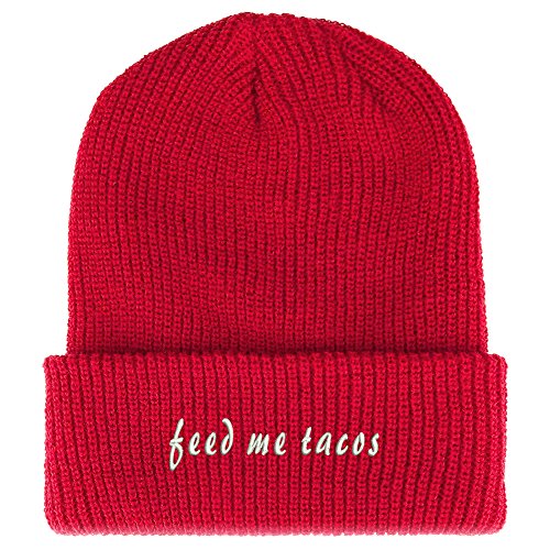 Trendy Apparel Shop Feed Me Tacos Embroidered Ribbed Cuffed Knit Beanie
