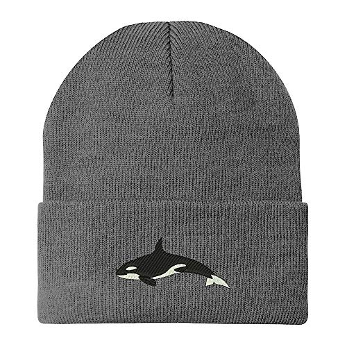 Trendy Apparel Shop Orca Killer Whale Embroidered Winter Long Cuff Beanie