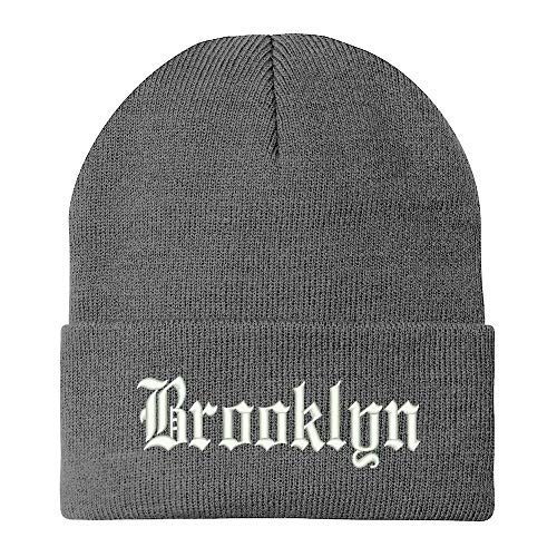 Trendy Apparel Shop Old English Font Brooklyn City Embroidered Long Cuff Beanie