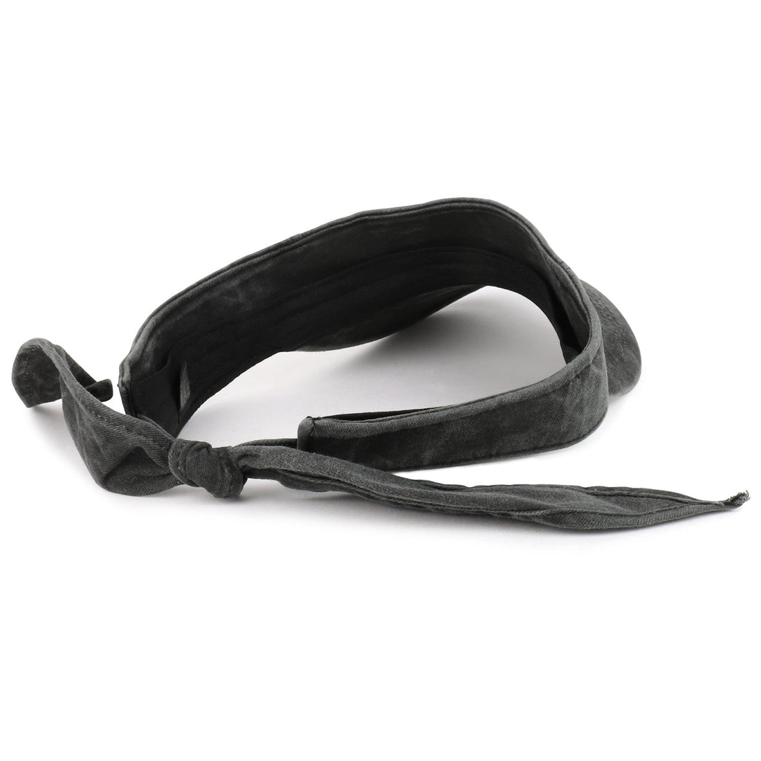 Trendy Apparel Shop Reduced Washed Denim Ribbon Tie Closure Sun Visor Cap - Black