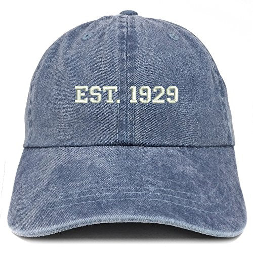 Trendy Apparel Shop EST 1929 Embroidered - 92nd Birthday Gift Pigment Dyed Washed Cap
