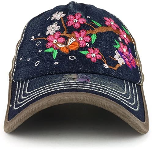 Trendy Apparel Shop Cherry Blossom Embroidered Stitch Multi Color Baseball Cap