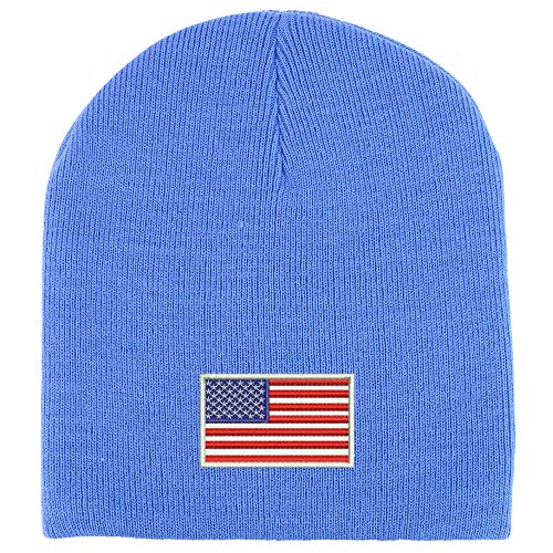 Trendy Apparel Shop White American Flag Acrylic Winter Knit Skull Short Beanie