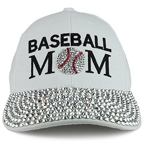 Trendy Apparel Shop Baseball MOM Embroidered and Stud Jeweled Bill Unstructured Baseball Cap - White