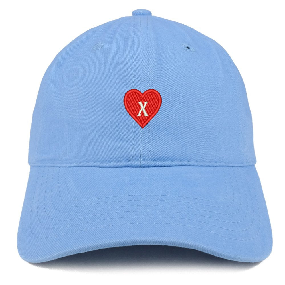 Trendy Apparel Shop Alphabet X Heart Emoji Embroidered Cotton Dad Hat- Carolina Blue