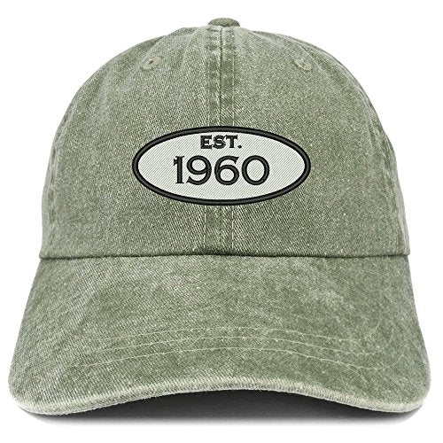 Trendy Apparel Shop Established 1960 Embroidered 61st Birthday Gift Pigment Dyed Washed Cotton Cap