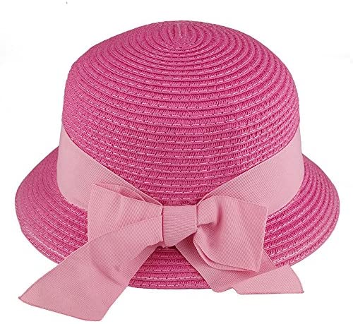 Trendy Apparel Shop Girl's Summer Paper Braid Cloche Sun Hat with Ribbon Hat Band