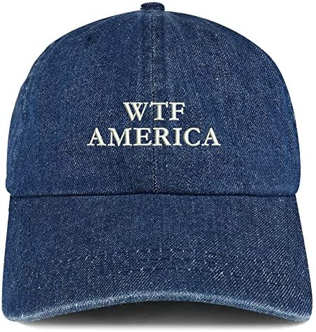 Trendy Apparel Shop WTF America Embroidered 100% Cotton Denim Cap Dad Hat