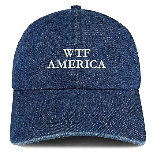 Trendy Apparel Shop WTF America Embroidered 100% Cotton Denim Cap Dad Hat