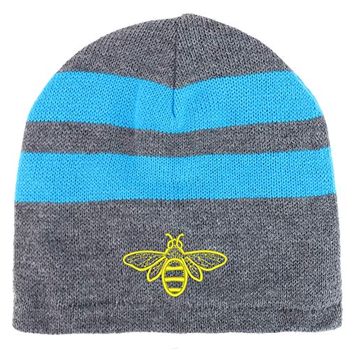 Trendy Apparel Shop Bee Embroidered Fleece Lined Striped Short Beanie
