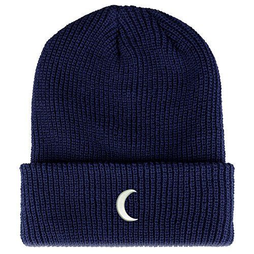 Trendy Apparel Shop Crescent Moon Embroidered Ribbed Cuffed Knit Beanie