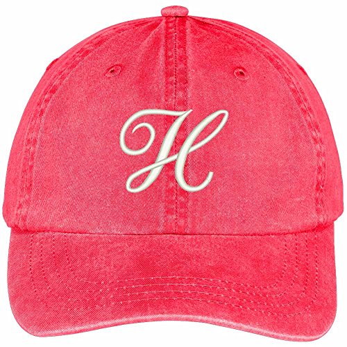 Trendy Apparel Shop Letter H Script Monogram Font Embroidered Washed Cotton Cap