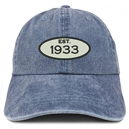 Trendy Apparel Shop Established 1933 Embroidered 88th Birthday Gift Pigment Dyed Washed Cotton Cap