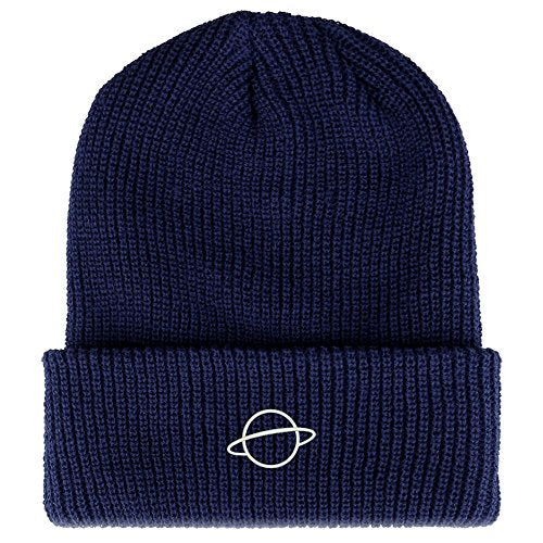 Trendy Apparel Shop Planet Embroidered Ribbed Cuffed Knit Beanie
