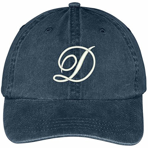 Trendy Apparel Shop Letter D Script Monogram Font Embroidered Washed Cotton Cap