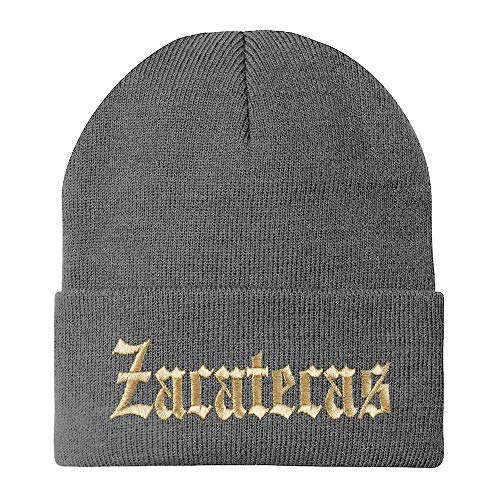 Trendy Apparel Shop Old English Zacatecas Gold Embroidered Acrylic Knit Beanie Cap