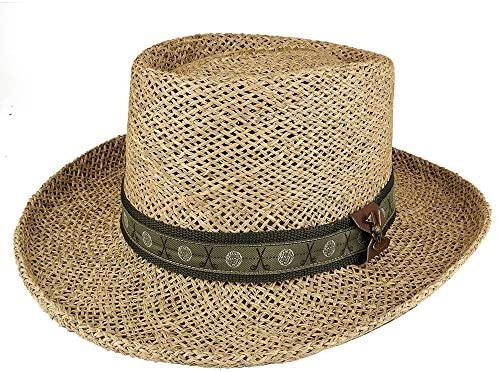 Trendy Apparel Shop UV 50+ Men's Straw Summer Gambler Hat with Golf Th