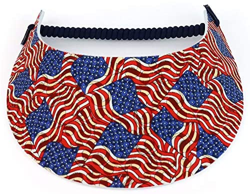 Trendy Apparel Shop Patriotic USA Flag Design Elastic String Coil Foam Sun Visor
