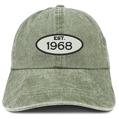 Trendy Apparel Shop Established 1968 Embroidered 53rd Birthday Gift Pigment Dyed Washed Cotton Cap