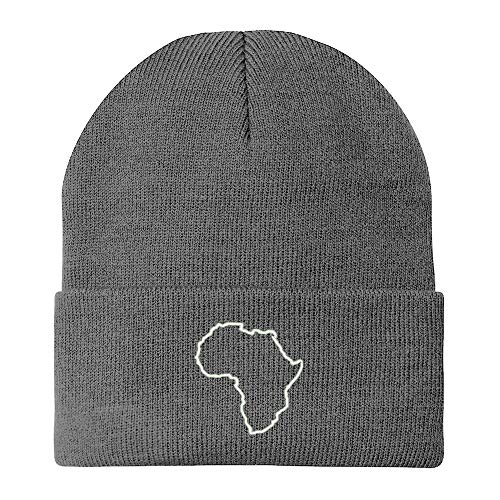 Trendy Apparel Shop Africa Map Outline Embroidered Winter Long Cuff Beanie