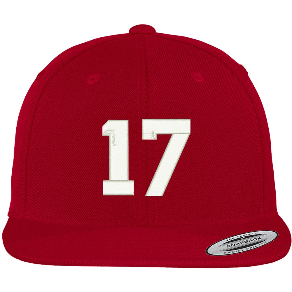Trendy Apparel Shop Number 17 Collegiate Varsity Font Embroidered Flat Bill Snapback Cap