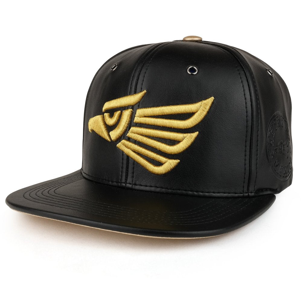 Trendy Apparel Shop Hecho EN Mexico Eagle 3D Embroidered PU Leather Flat Bill Snapback Cap - Black Gold