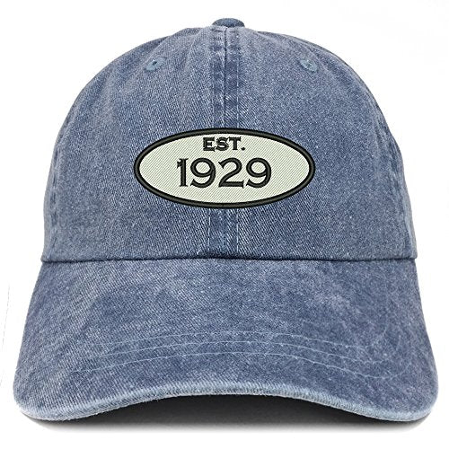 Trendy Apparel Shop Established 1929 Embroidered 92nd Birthday Gift Pigment Dyed Washed Cotton Cap