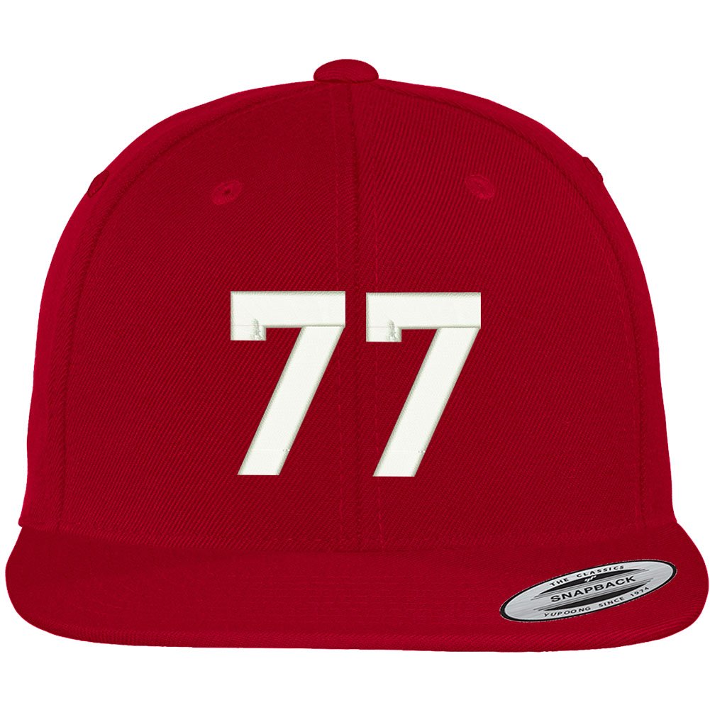 Trendy Apparel Shop Number 77 Collegiate Varsity Font Embroidered Flat Bill Snapback Cap
