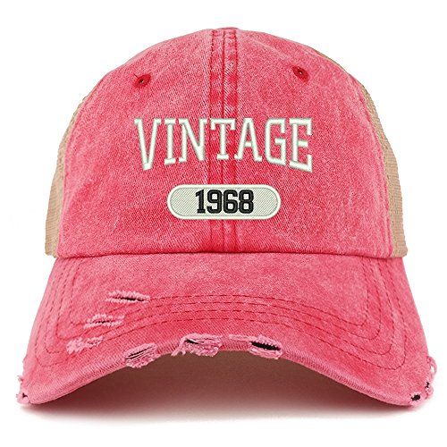 Trendy Apparel Shop Vintage 1968 51st Birthday Embroider Frayed Trucker Mesh Back Cap