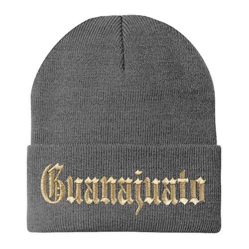 Trendy Apparel Shop Old English Guanajuato Gold Embroidered Acrylic Knit Beanie Cap