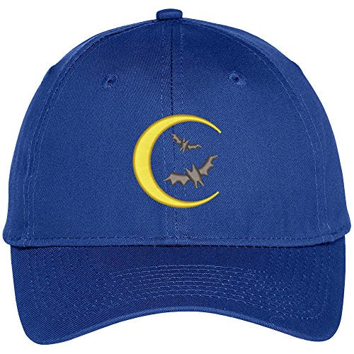 Trendy Apparel Shop Bat and Moon Embroidered Halloween Theme Adjustable Baseball Cap