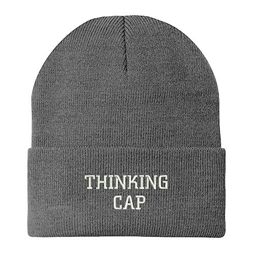 Trendy Apparel Shop Thinking Cap Embroidered Winter Long Cuff Beanie