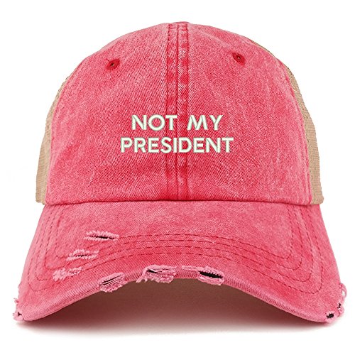 Trendy Apparel Shop Not My President Embroidered Frayed Bill Trucker Mesh Back Cap