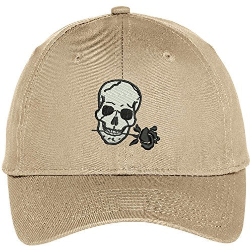 Trendy Apparel Shop Small Skull with Rose Embroidered Baseball Cap
