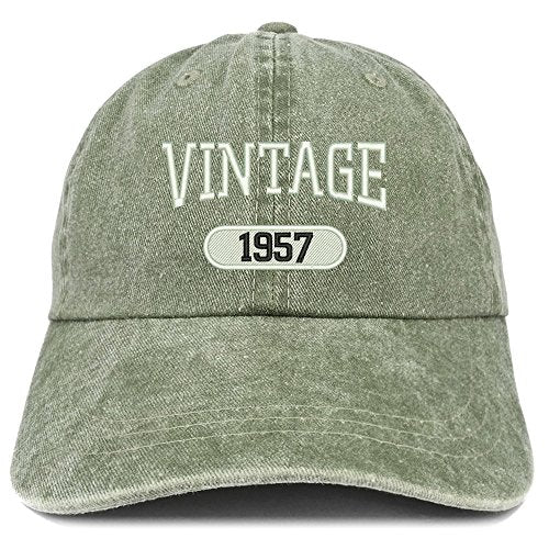 Trendy Apparel Shop Vintage 1957 Embroidered 64th Birthday Soft Crown Washed Cotton Cap
