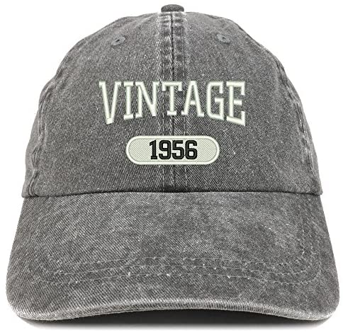 Trendy Apparel Shop Vintage 1956 Embroidered 65th Birthday Soft Crown Washed Cotton Cap