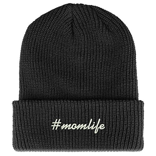 Trendy Apparel Shop Hashtag Momlife Embroidered Ribbed Cuffed Knit Beanie