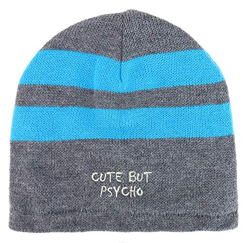 Trendy Apparel Shop Cute But Psycho Small Fleece Lined Striped Short Beanie