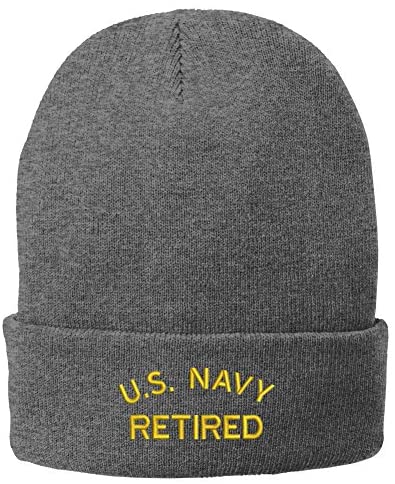 Trendy Apparel Shop US Navy Retired Embroidered Winter Folded Long Beanie