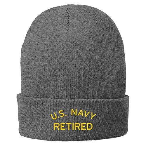 Trendy Apparel Shop US Navy Retired Embroidered Winter Folded Long Beanie