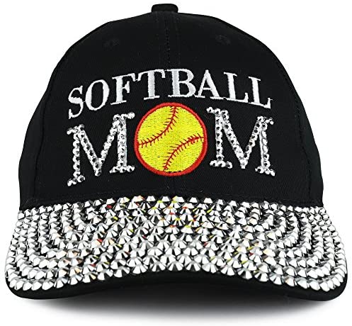 Trendy Apparel Shop Softball MOM Embroidered and Stud Jeweled Bill Unstructured Baseball Cap
