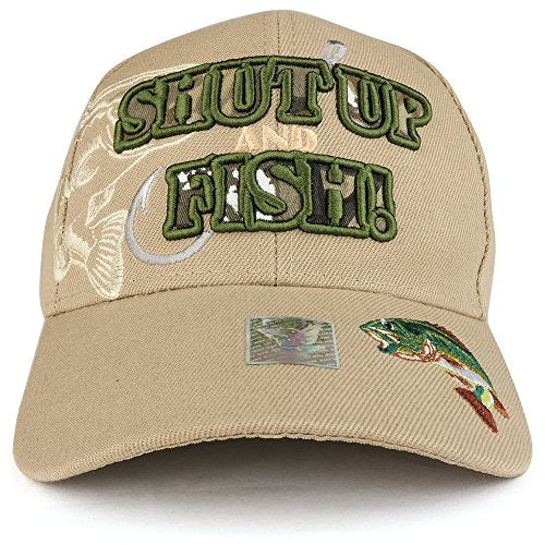 Shut Up and Fish with Bass and Hook Embroidered Structured Baseball Cap