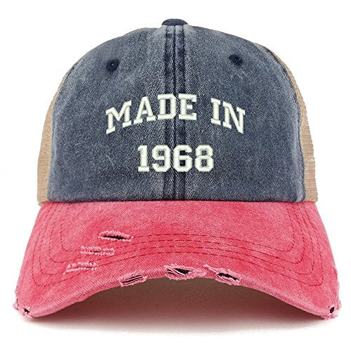 Trendy Apparel Shop Made in 1968 Text 51st Birthday Embroider Frayed Mesh Cap
