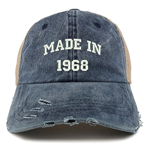 Trendy Apparel Shop Made in 1968 Text 51st Birthday Embroider Frayed Mesh Cap
