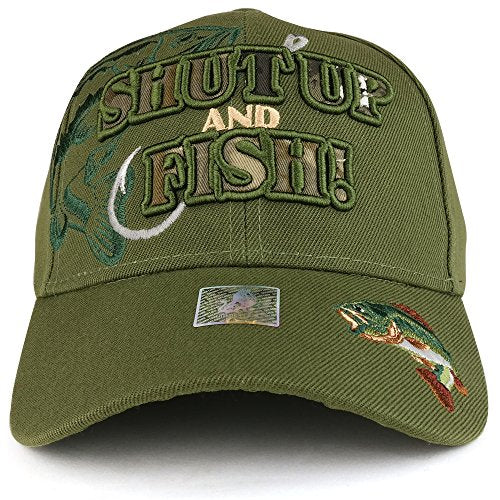 Shut Up and Fish with Bass and Hook Embroidered Structured Baseball Cap